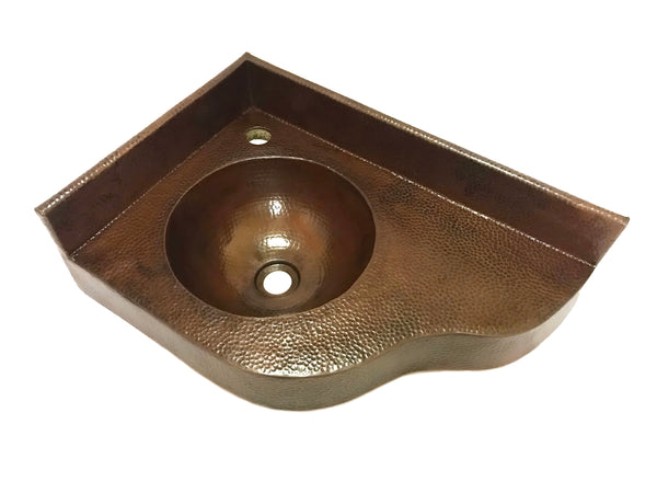 Corner Vanity Wall Mounted with integrated 10" Round Sink and 3" Apron in Cafe Viejo. Left Wall =13", Right Wall = 20" - VS044CV