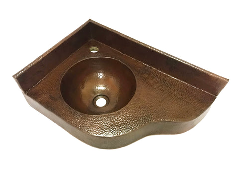 Corner Vanity Wall Mounted with integrated 10" Round Sink and 3" Apron in Cafe Viejo. Left Wall =13", Right Wall = 20" - VS044CV