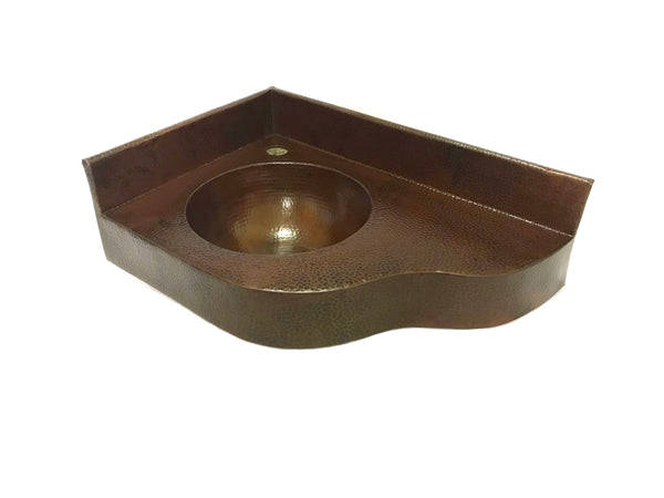 Corner Vanity Wall Mounted with integrated 10" Round Sink and 3" Apron in Cafe Viejo. Left Wall =13", Right Wall = 20" - VS044CV