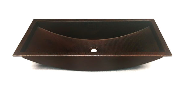 BASQUIAT |  Trough Rectangular Undermount or Drop - In Bathroom Copper Sink in Cafe Viejo Finish - 30 x 14 x 6" - Gauge 16 - COPPER ALCHEMY