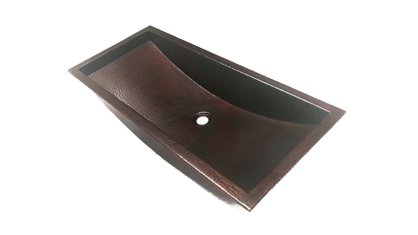 BASQUIAT |  Trough Rectangular Undermount or Drop - In Bathroom Copper Sink in Cafe Viejo Finish - 30 x 14 x 6" - Gauge 16 - COPPER ALCHEMY