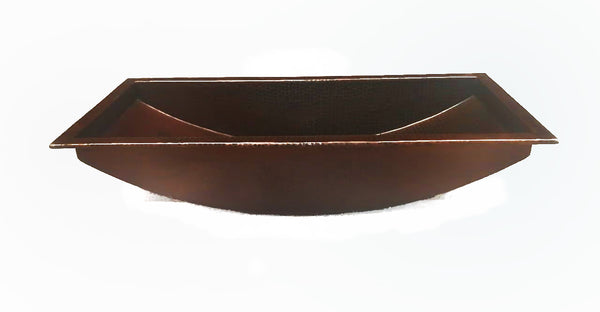 BASQUIAT |  Trough Rectangular Undermount or Drop - In Bathroom Copper Sink in Cafe Viejo Finish - 30 x 14 x 6" - Gauge 16 - COPPER ALCHEMY