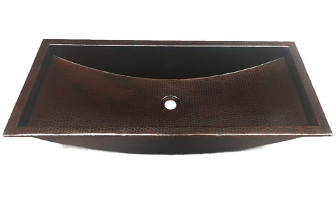 BASQUIAT |  Trough Rectangular Undermount or Drop - In Bathroom Copper Sink in Cafe Viejo Finish - 30 x 14 x 6" - Gauge 16 - COPPER ALCHEMY