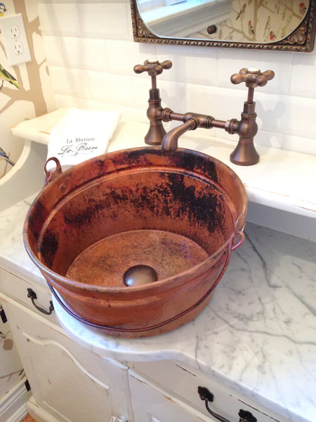 BUCKET TWO | Round Vessel Bathroom Copper Sink - 16 x 8" - Gauge 16 - COPPER ALCHEMY