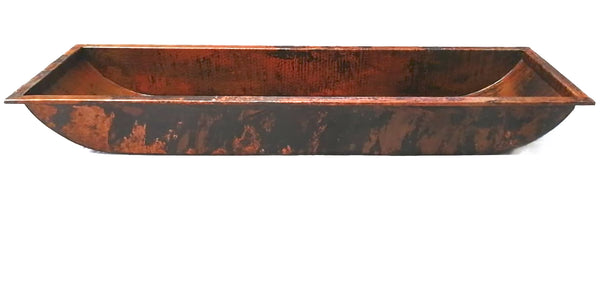 CONDO |  Trough Undermount or Drop-In Dual Bathroom Copper Sink in Natural finish with 1.0" Flat Rim - 46 x 14 x 6" - Thick Gauge 14 - Extra Large - COPPER ALCHEMY