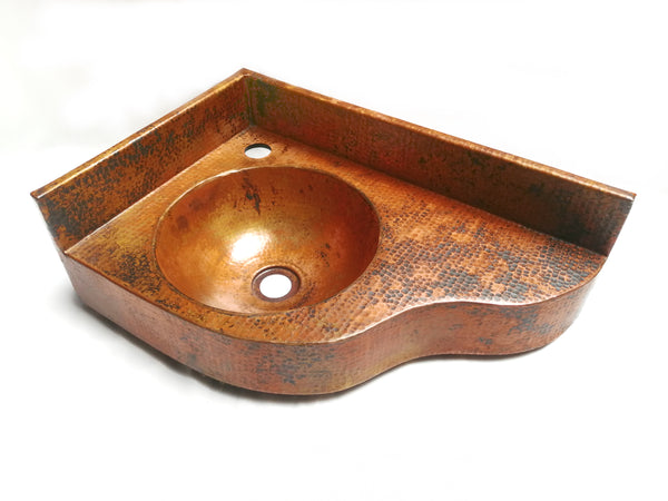 Corner Vanity Wall Mounted with integrated 10" Round Sink and 3" Apron in Natural - VS044NA