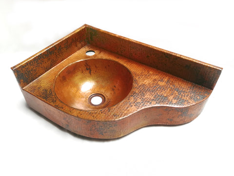 Corner Vanity Wall Mounted with integrated 10" Round Sink and 3" Apron in Natural - VS044NA