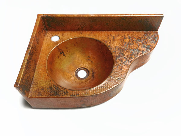 Corner Vanity Wall Mounted with integrated 10" Round Sink and 3" Apron in Natural - VS044NA