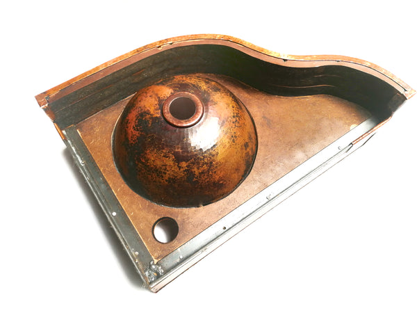 Corner Vanity Wall Mounted with integrated 10" Round Sink and 3" Apron in Natural - VS044NA