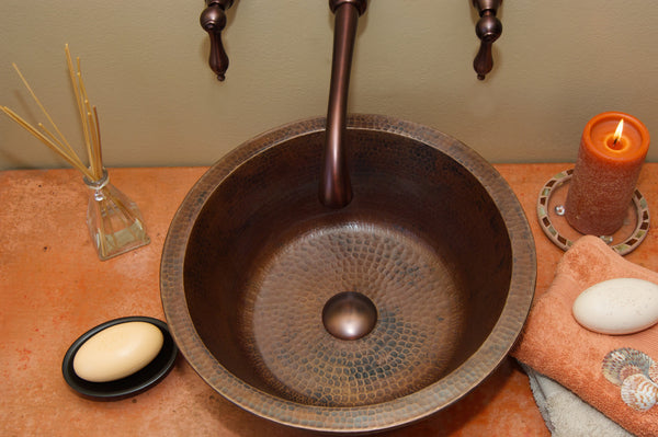 香合 空中信楽 分銅形 CLAUDEL | Round Vessel Bathroom Copper Sink - 16 x 6