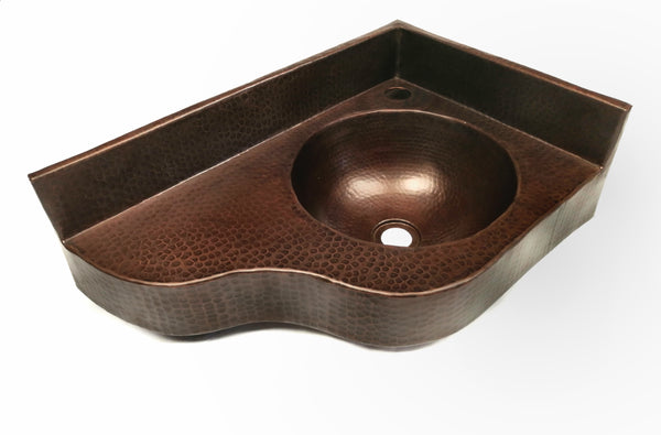 Corner Vanity Wall Mounted with integrated 10" Round Sink and 3" Apron in Cafe Viejo - VS044CVR (Reversed)