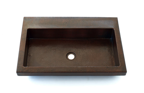 GIACOMETTI | Rectangular Raised Profile Bathroom Copper Sink with 1.5" Apron - 24 x 16 x 4.5" - VS037CV - COPPER ALCHEMY