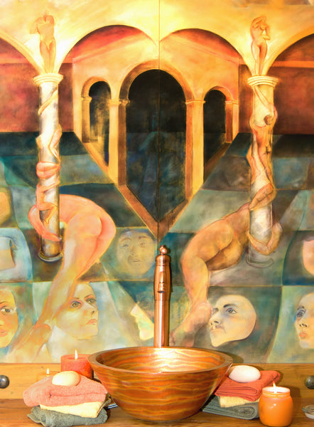 DA VINCI | Round Vessel Bathroom Copper Sink - 17 x 7" - Double Wall - COPPER ALCHEMY