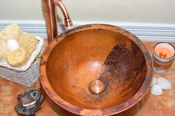 DA VINCI | Round Vessel Bathroom Copper Sink - 17 x 7" - Double Wall - COPPER ALCHEMY