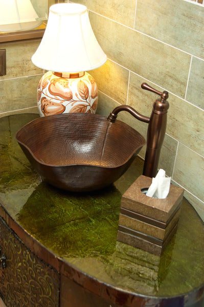 DALI | Rippled Vessel Bathroom Copper Sink - 16 x 6.5" - Thick Gauge 14 - COPPER ALCHEMY