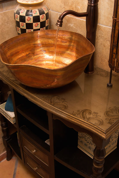DALI | Rippled Vessel Bathroom Copper Sink - 16 x 6.5" - Thick Gauge 14 - COPPER ALCHEMY