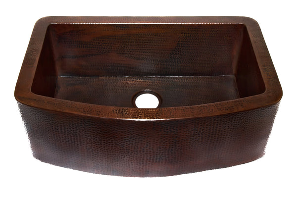 Farmhouse with Curved Apron Kitchen Copper Sink - Single Basin - 33 x 22 x 10.5" - KS008CV - COPPER ALCHEMY