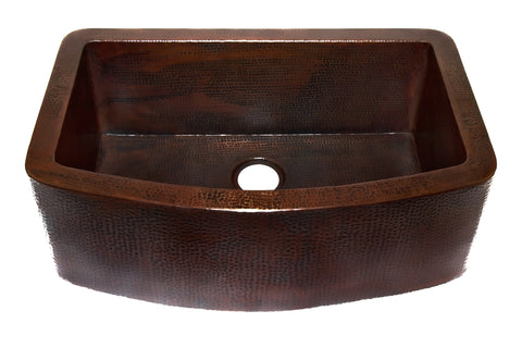 Farmhouse with Curved Apron Kitchen Copper Sink - Single Basin - 33 x 22 x 10.5" - KS008CV - COPPER ALCHEMY