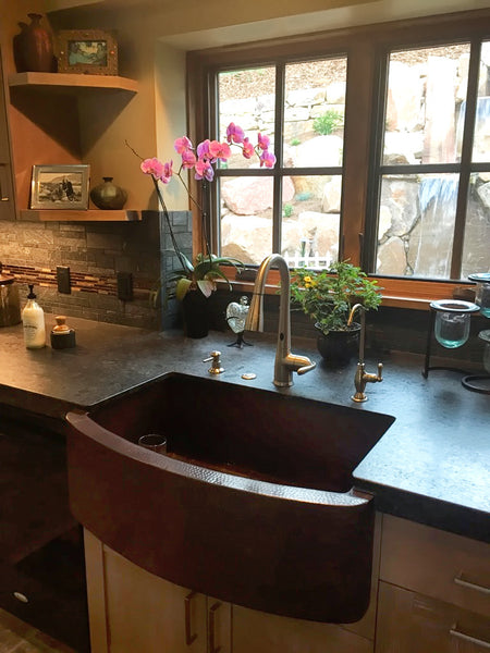 Farmhouse with Curved Apron Kitchen Copper Sink - Single Basin - 33 x 22 x 10.5" - KS008CV - COPPER ALCHEMY