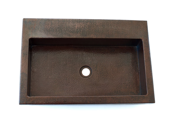 GIACOMETTI | Rectangular Raised Profile Bathroom Copper Sink with 1.5" Apron - 24 x 16 x 4.5" - VS037CV - COPPER ALCHEMY