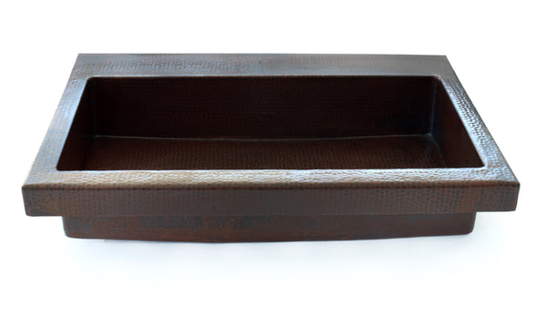 GIACOMETTI | Rectangular Raised Profile Bathroom Copper Sink with 1.5" Apron - 24 x 16 x 4.5" - VS037CV - COPPER ALCHEMY