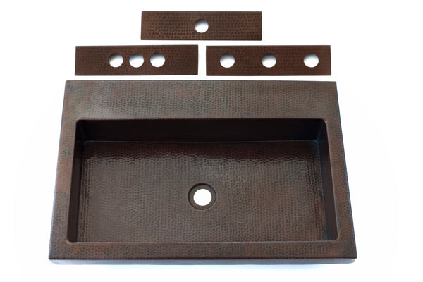 GIACOMETTI | Rectangular Raised Profile Bathroom Copper Sink with 1.5" Apron - 24 x 16 x 4.5" - VS037CV - COPPER ALCHEMY