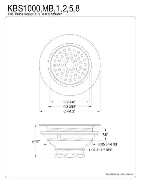 Kitchen Drain -  Basket Strainer  3.5" in BRUSHED NICKEL - KDKBS1008 - (Not for garbage disposal) - COPPER ALCHEMY