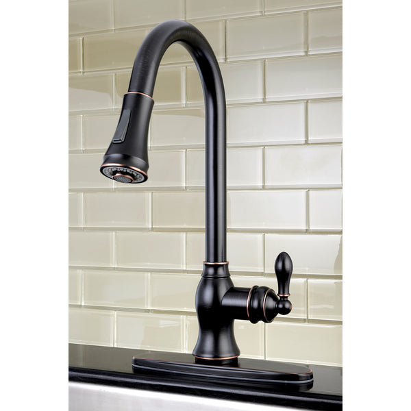 SINGLE HANDLE PULL - DOWN KITCHEN FAUCET in NAPLES BRONZE - KFGSY7776ACL - COPPER ALCHEMY