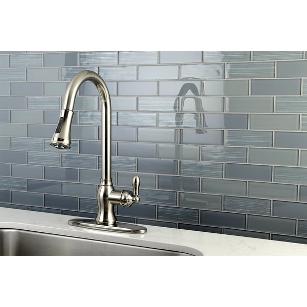 SINGLE HANDLE PULL - DOWN KITCHEN FAUCET in BRUSHED NICKEL - KFGSY7778ACL - COPPER ALCHEMY