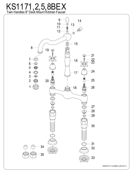 BRIDGE KITCHEN FAUCET 8" CENTERSET in OIL RUBBED BRONZE - KFKS1175BEX - COPPER ALCHEMY