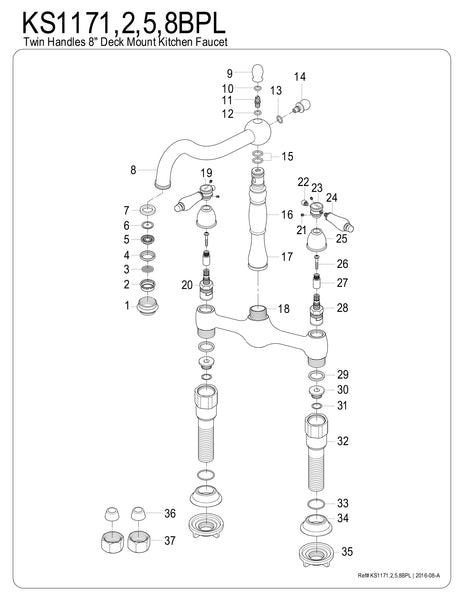BRIDGE KITCHEN FAUCET 8" CENTERSET in BRUSHED NICKEL- KFKS1178BPL - COPPER ALCHEMY