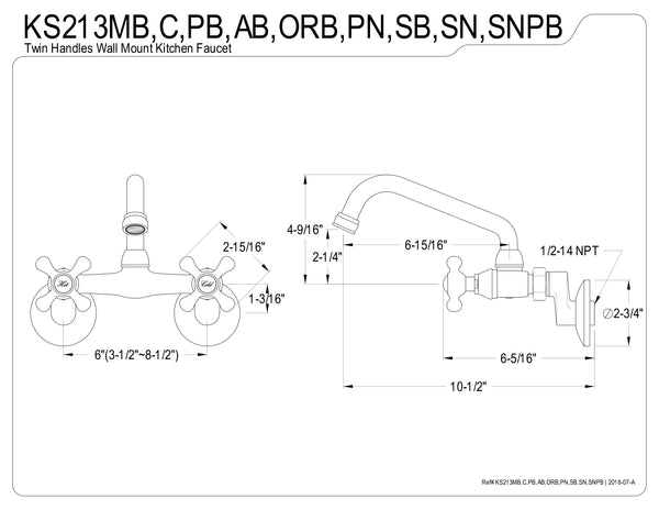 WALL MOUNT KITCHEN FAUCET in OIL RUBBED BRONZE - KFKS213ORB - COPPER ALCHEMY