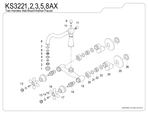 WALL MOUNT KITCHEN FAUCET in VINTAGE BRASS - KFKS3223AX - COPPER ALCHEMY