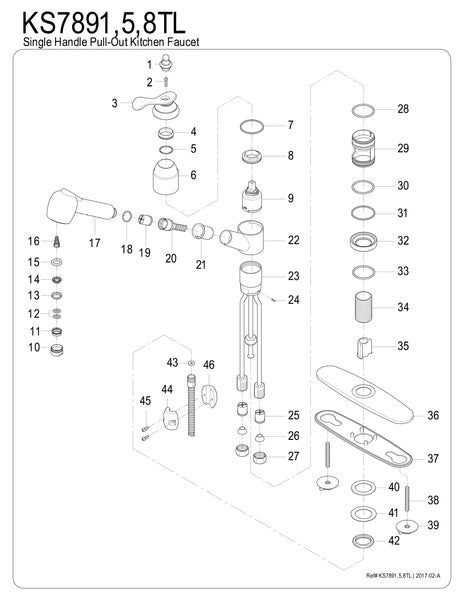 PULL-OUT KITCHEN FAUCET in POLISHED CHROME - KFKS7891TL - COPPER ALCHEMY