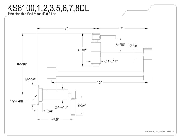 WALL MOUNT POT FILLER KITCHEN FAUCET in  POLISHED CHROME - KFKS8101DL - COPPER ALCHEMY
