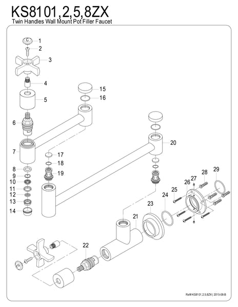WALL MOUNT POT FILLER KITCHEN FAUCET in BRUSHED NICKEL - KFKS8108ZX - COPPER ALCHEMY