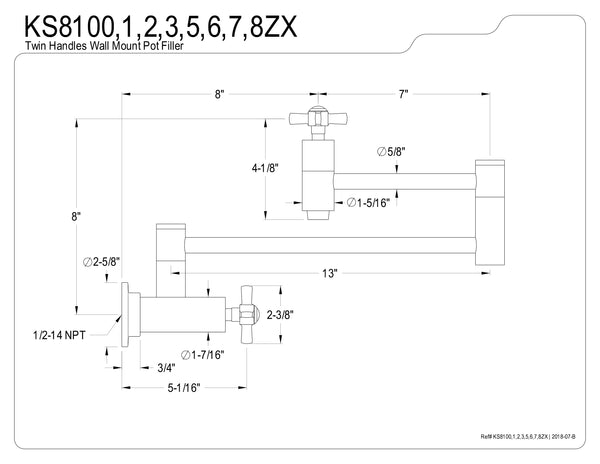 WALL MOUNT POT FILLER KITCHEN FAUCET in POLISHED CHROME - KFKS8101ZX - COPPER ALCHEMY