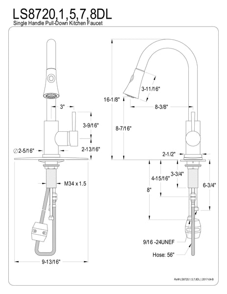 PULL - DOWN KITCHEN FAUCET in BRUSHED NICKEL - KFLS8728DL - COPPER ALCHEMY