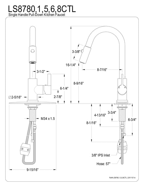SINGLE HANDLE PULL - DOWN KITCHEN FAUCET in POLISHED CHROME - KFLS8780CTL - COPPER ALCHEMY