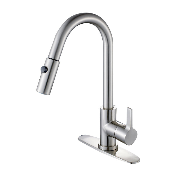 SINGLE HANDLE PULL - DOWN KITCHEN FAUCET in BRUSHED NICKEL - KFLS8788CTL - COPPER ALCHEMY