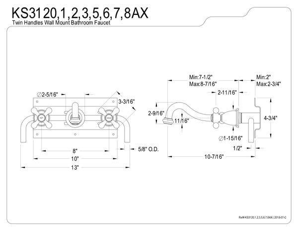WALL MOUNT BATHROOM FAUCET in POLISHED NICKEL - BFKS3126AX - COPPER ALCHEMY