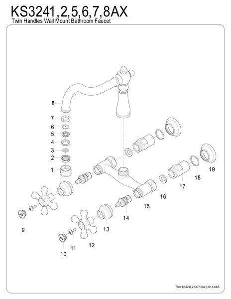 WALL MOUNT BATHROOM FAUCET in SATIN BRASS - BFKS3247AX - COPPER ALCHEMY