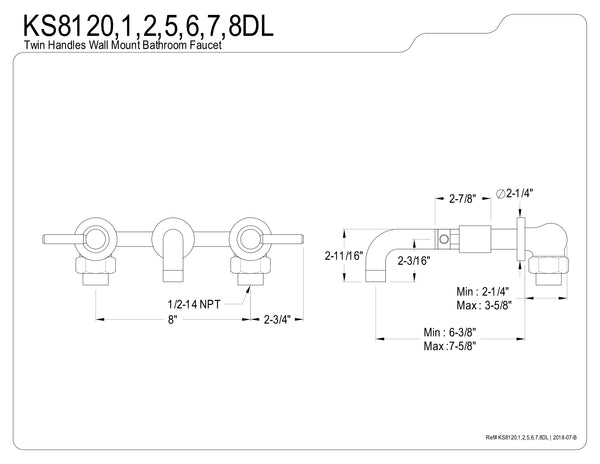 WALL MOUNT BATHROOM FAUCET in OIL RUBBED BRONZE - BFKS8125DL - COPPER ALCHEMY