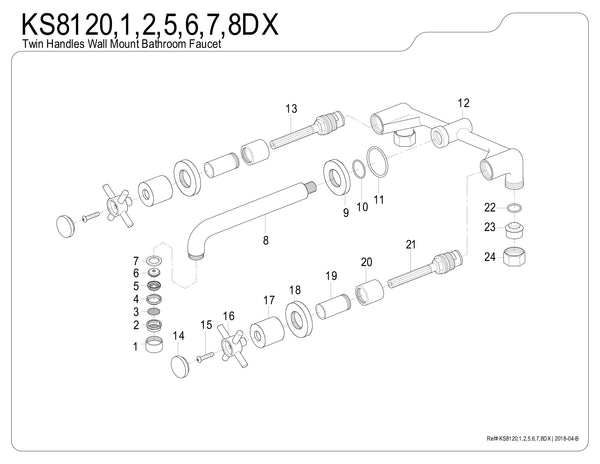 WALL MOUNT BATHROOM FAUCET in BRUSHED NICKEL - BFKS8128DX - COPPER ALCHEMY