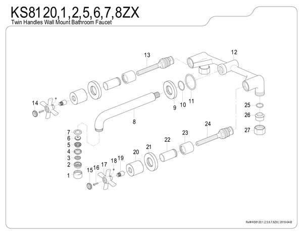 WALL MOUNT BATHROOM FAUCET in BRUSHED NICKEL - BFKS8128ZX - COPPER ALCHEMY