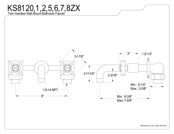 WALL MOUNT BATHROOM FAUCET in BRUSHED NICKEL - BFKS8128ZX - COPPER ALCHEMY