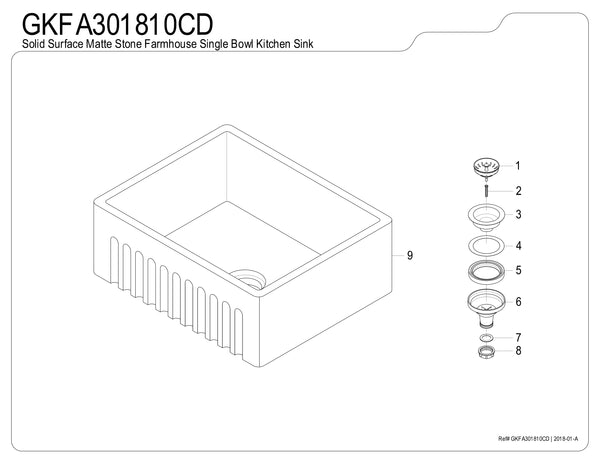 Solid Surface White Stone Apron Front Farmhouse Single Bowl Kitchen Sink 30 x 18 x 10" with Apron Design - KSGKFA301810CD - COPPER ALCHEMY