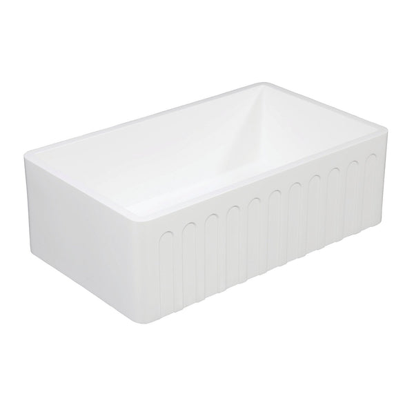 Solid Surface White Stone Apron Front Farmhouse Single Bowl Kitchen Sink 30 x 18 x 10" with Apron Design - KSGKFA301810CD - COPPER ALCHEMY