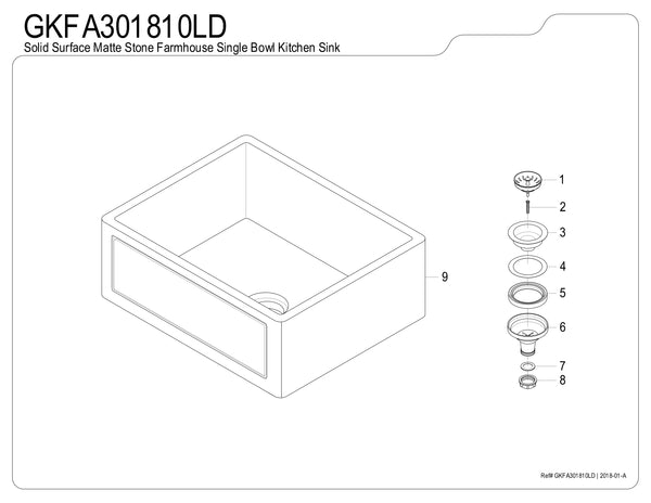 Solid Surface White Stone Apron Front Farmhouse Single Bowl Kitchen Sink 30 x 18 x 10" with Apron Design - KSGKFA301810LD - COPPER ALCHEMY