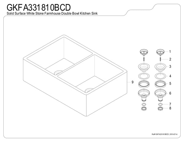 Solid Surface White Stone Apron Front Farmhouse Double Bowl Kitchen Sink 33 x 18 x 10" with Apron Design KSGKFA331810SQD - COPPER ALCHEMY